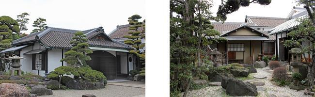 左は玄関書院、右は奥座敷棟(写真は南に張出した三畳半の茶室部分)の写真