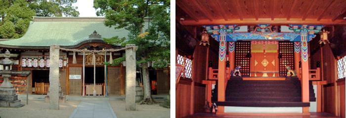 左は布忍神社拝殿、右は布忍神社本殿の写真